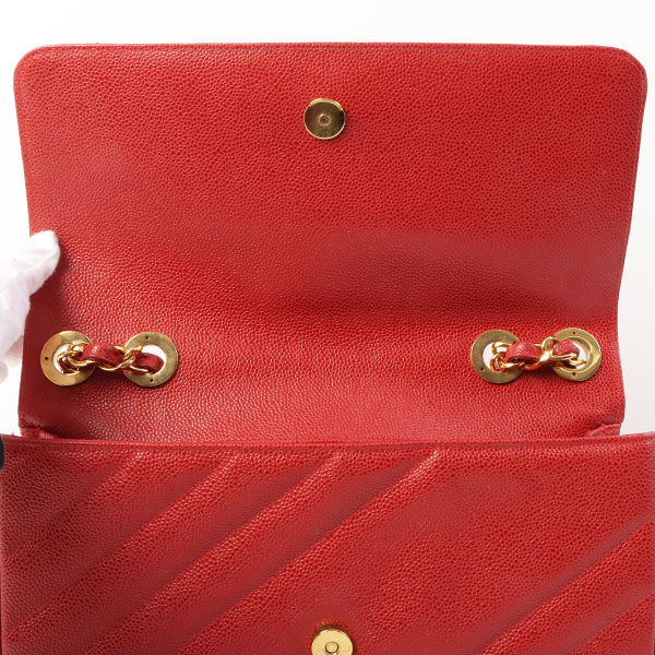 CHANEL Around 1995 Made Caviar Skin Cc Mark Diagonal Stitch Chain Bag Red