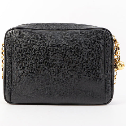 Chanel Around 1992 Made Caviar Skin Cc Mark Stitch Ball Charm Bijoux Chain Bag Black