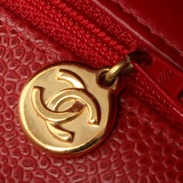 CHANEL Around 1995 Made Caviar Skin Cc Mark Diagonal Stitch Chain Bag Red