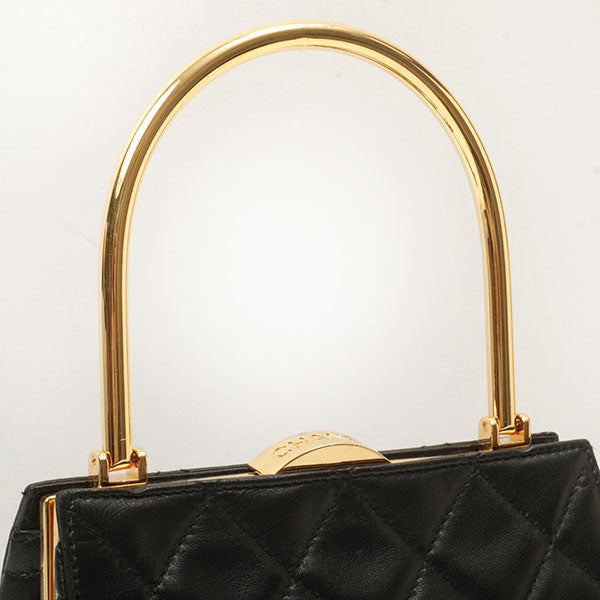 Chanel Around 1998 Made Logo Metal Clasp Handbag Black