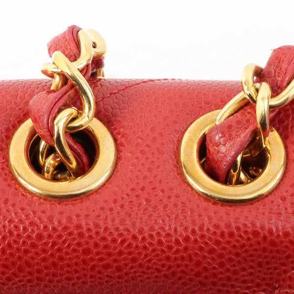 Chanel Around 1995 Made Caviar Skin Cc Mark Diagonal Stitch Chain Bag Red