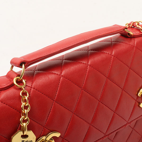 Chanel Around 1991 Made Double Turn-Lock Logo Charm 2Way Bag Red