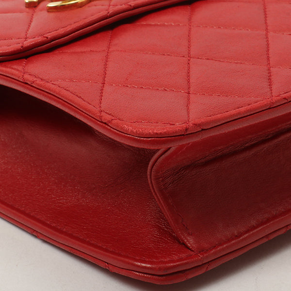 Chanel Around 1991 Made Double Turn-Lock Logo Charm 2Way Bag Red