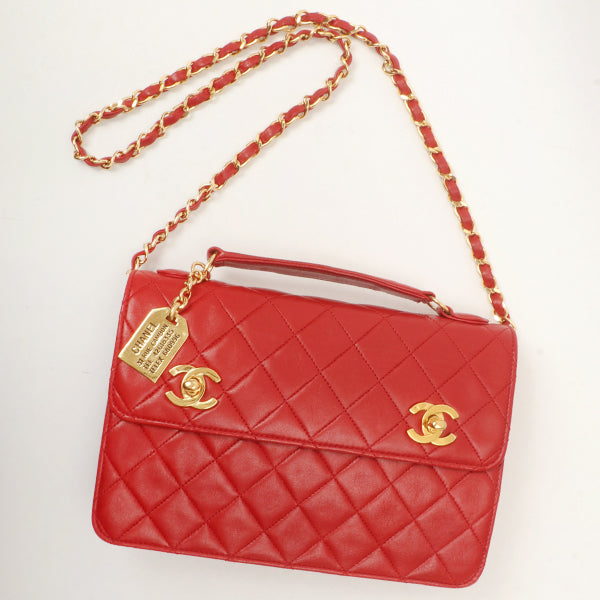 Chanel Around 1991 Made Double Turn-Lock Logo Charm 2Way Bag Red