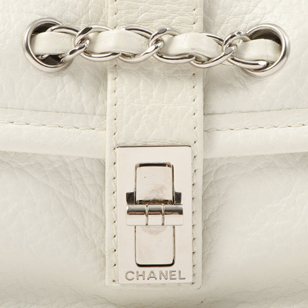 Chanel Around 2003 Made Chain Design Flap 2.55 Button Shoulder Bag White