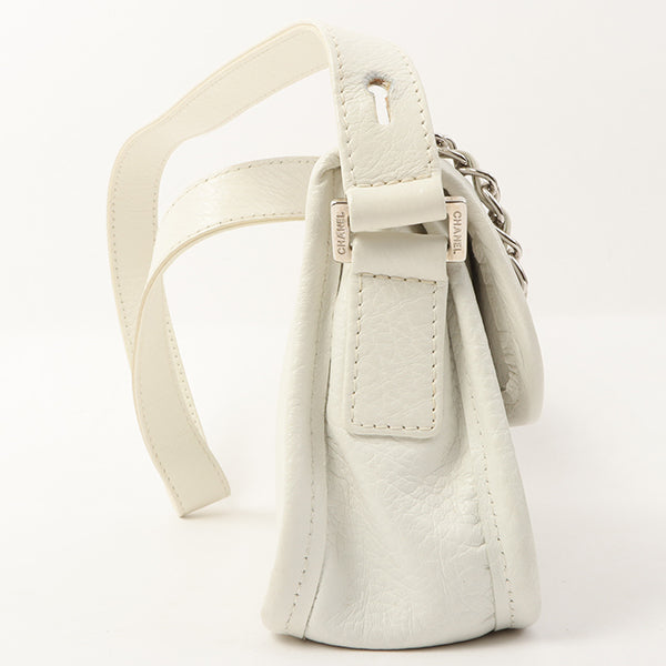 Chanel Around 2003 Made Chain Design Flap 2.55 Button Shoulder Bag White