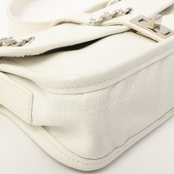 Chanel Around 2003 Made Chain Design Flap 2.55 Button Shoulder Bag White