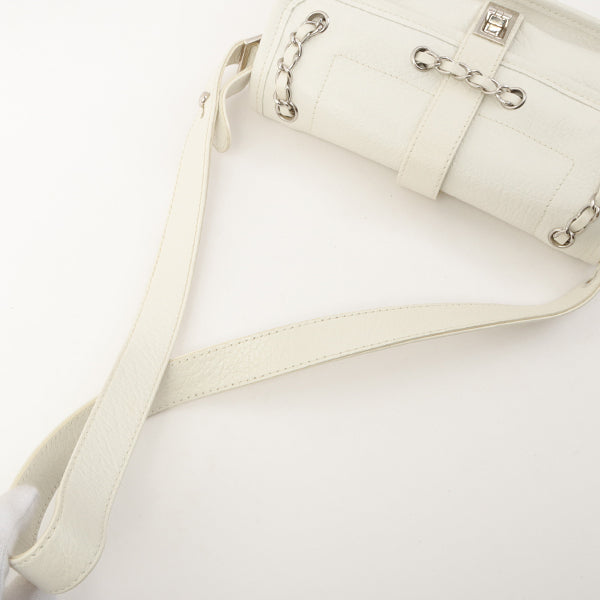 Chanel Around 2003 Made Chain Design Flap 2.55 Button Shoulder Bag White