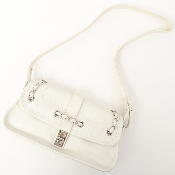 Chanel Around 2003 Made Chain Design Flap 2.55 Button Shoulder Bag White