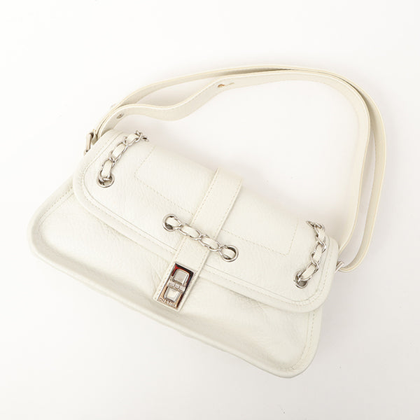 Chanel Around 2003 Made Chain Design Flap 2.55 Button Shoulder Bag White