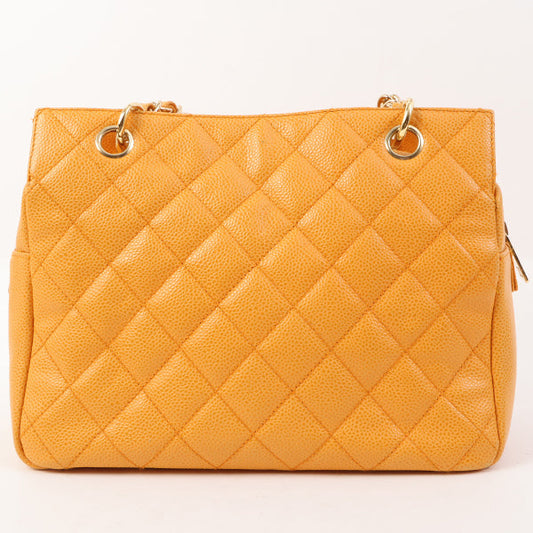 Chanel Around 2003 Made Caviar Skin Cc Mark Stitch Shoulder Bag Mandarine Orange