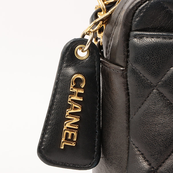 Chanel Around 1995 Made Trun-Lock Logo Charm Chain Bag Black