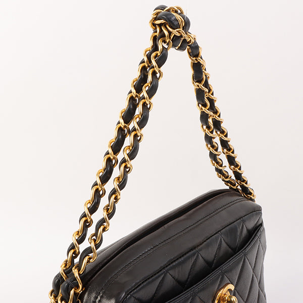 Chanel Around 1995 Made Trun-Lock Logo Charm Chain Bag Black