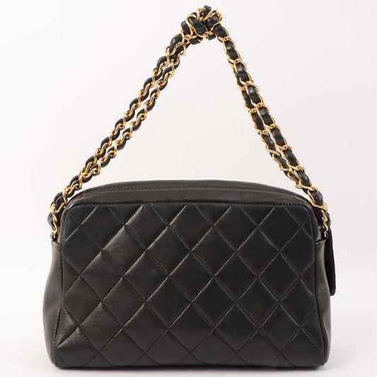 Chanel Around 1995 Made Trun-Lock Logo Charm Chain Bag Black