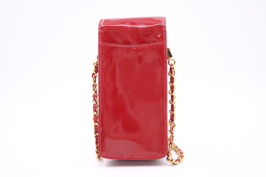 Chanel Chain Phone Case in Red Patent Leather
