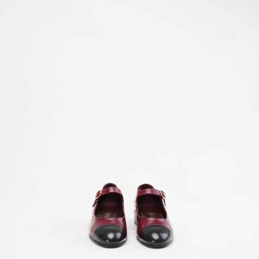 Chanel Black Red Burgundy Mary Jane Pumps 38C