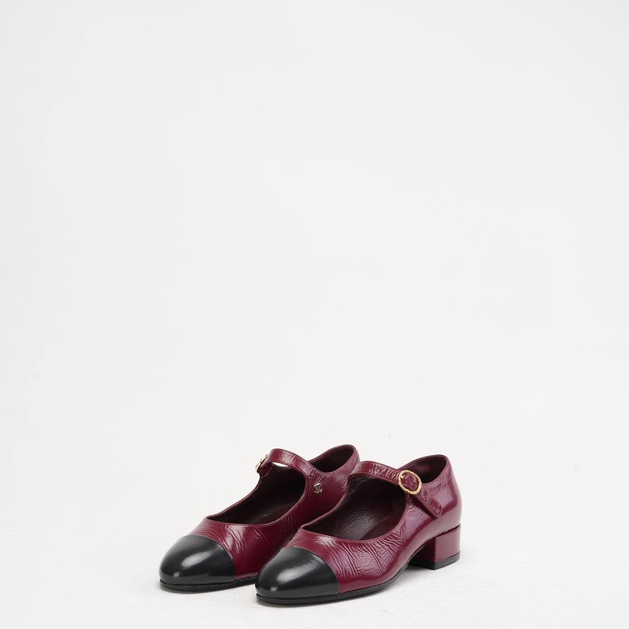 Chanel Black Red Burgundy Mary Jane Pumps 38C