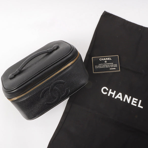 Chanel Around 1995 Made Caviar Skin Cc Mark Stitch Vanity Black