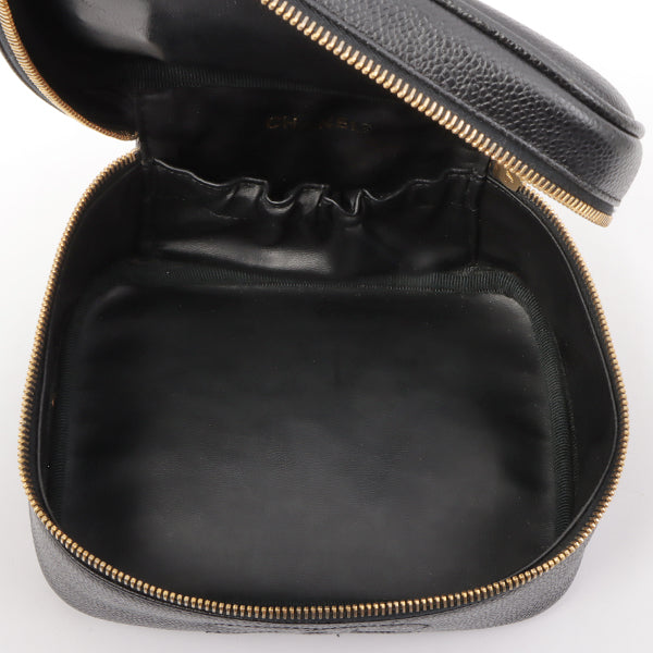Chanel Around 1995 Made Caviar Skin Cc Mark Stitch Vanity Black