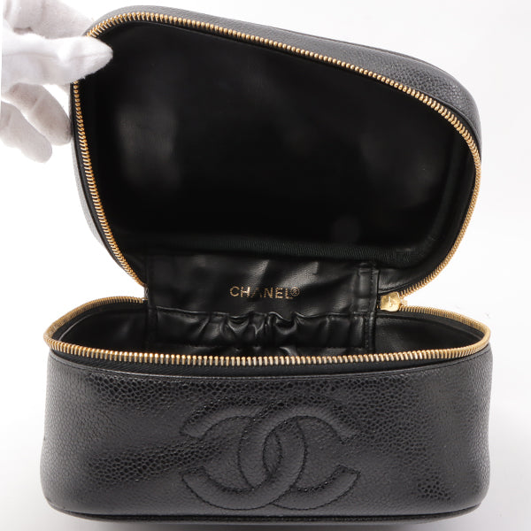 Chanel Around 1995 Made Caviar Skin Cc Mark Stitch Vanity Black