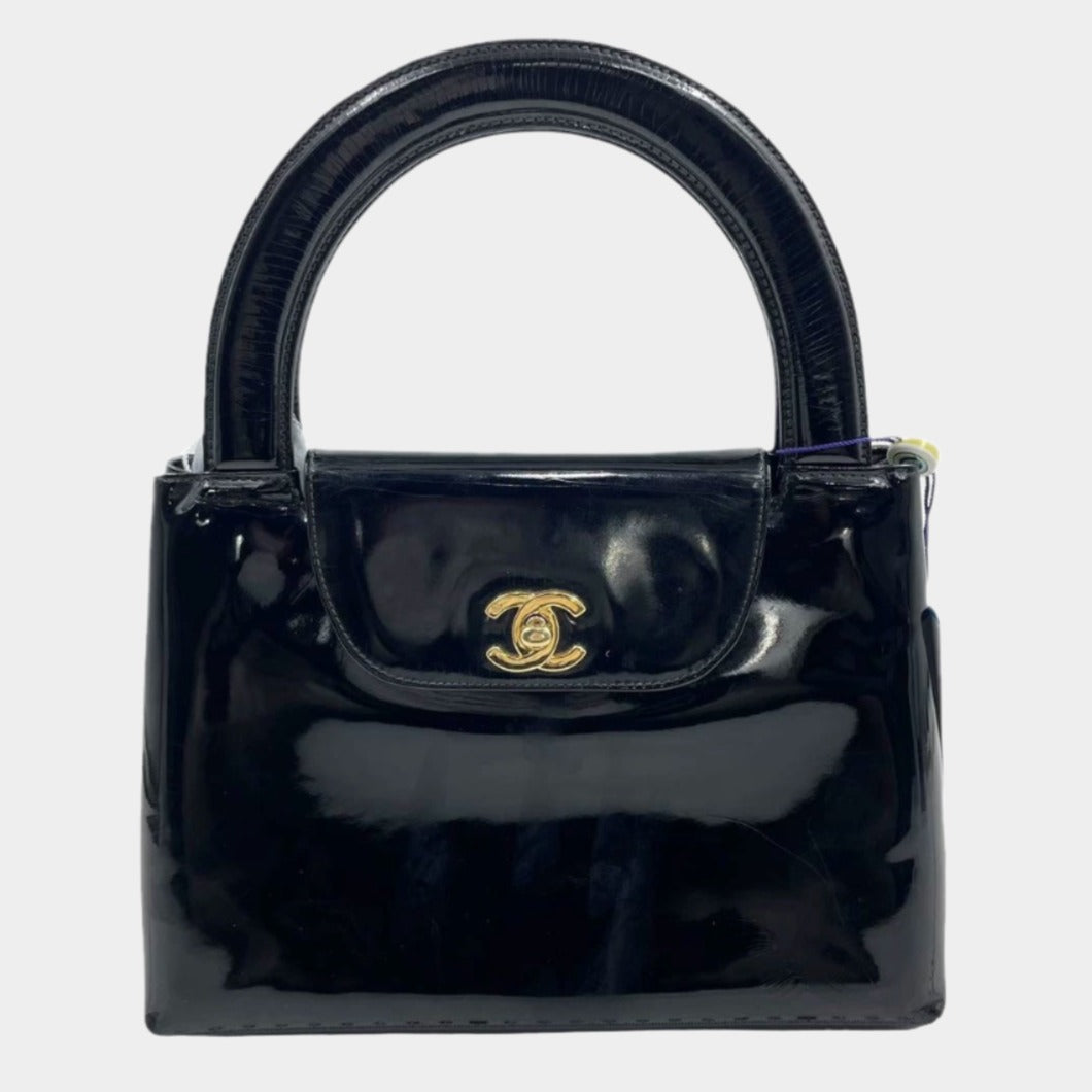 Chanel Kelly   Top Handle Black Patent Leather with Gold Hardware Medium Size