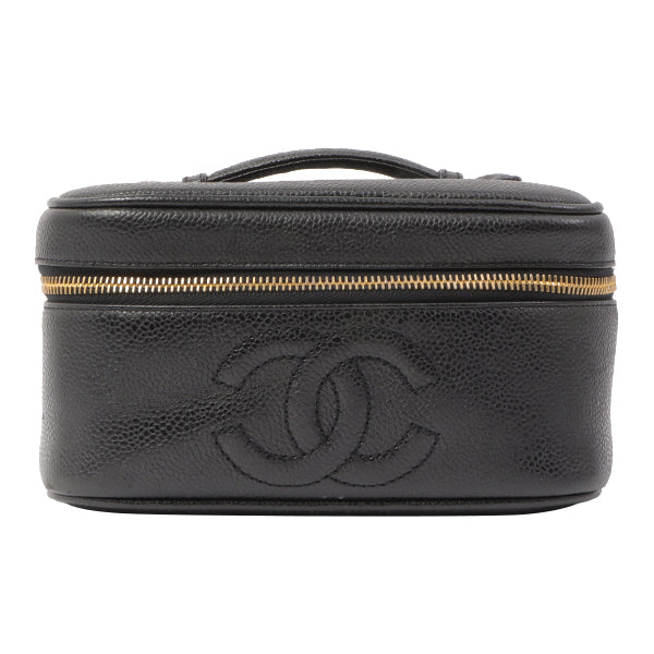 Chanel Around 1995 Made Caviar Skin Cc Mark Stitch Vanity Black