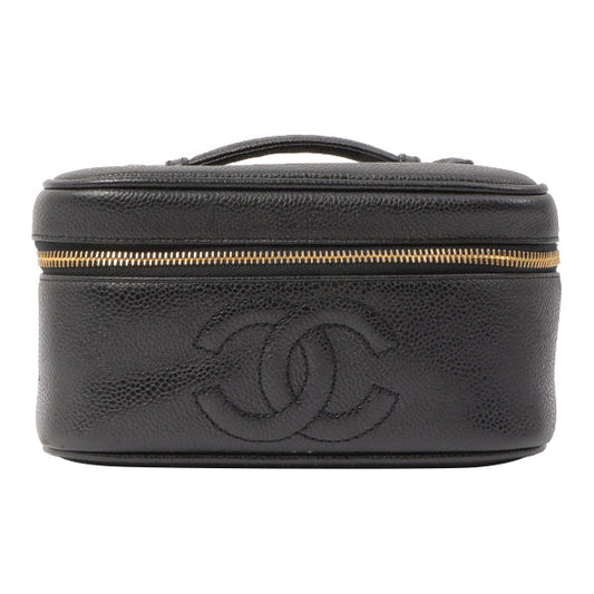 Chanel Around 1995 Made Caviar Skin Cc Mark Stitch Vanity Black