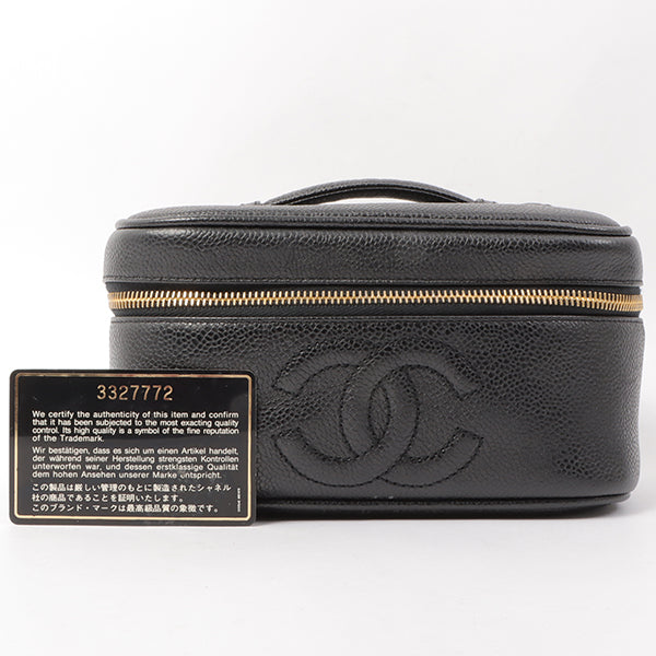 Chanel Around 1995 Made Caviar Skin Cc Mark Stitch Vanity Black