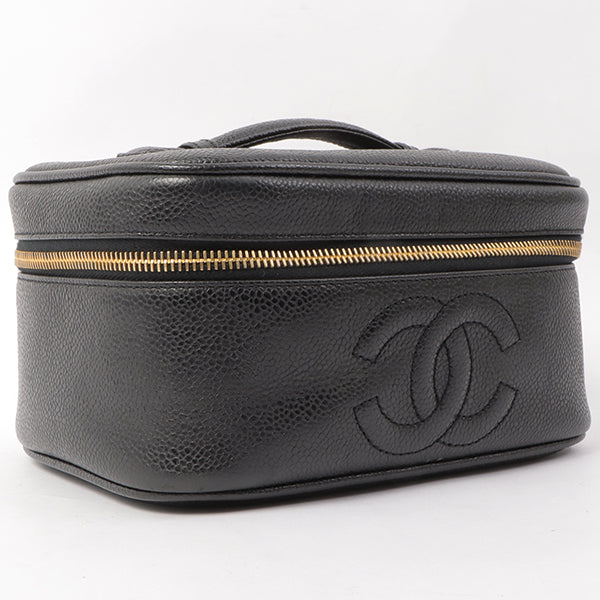 Chanel Around 1995 Made Caviar Skin Cc Mark Stitch Vanity Black