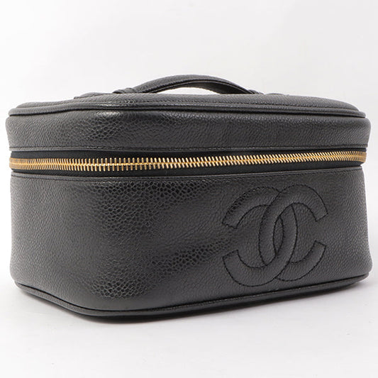 Chanel Around 1995 Made Caviar Skin Cc Mark Stitch Vanity Black
