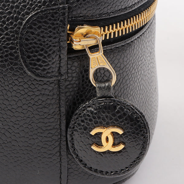 Chanel Around 1995 Made Caviar Skin Cc Mark Stitch Vanity Black