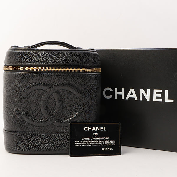 Chanel Around 2001 Made Caviar Skin Cc Mark Stitch Vanity Black