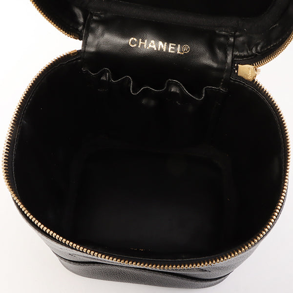 Chanel Around 2001 Made Caviar Skin Cc Mark Stitch Vanity Black
