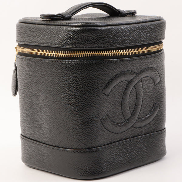Chanel Around 2001 Made Caviar Skin Cc Mark Stitch Vanity Black