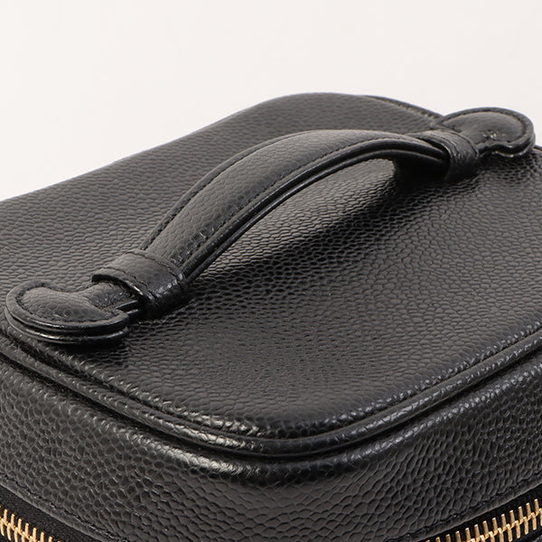 Chanel Around 2001 Made Caviar Skin Cc Mark Stitch Vanity Black