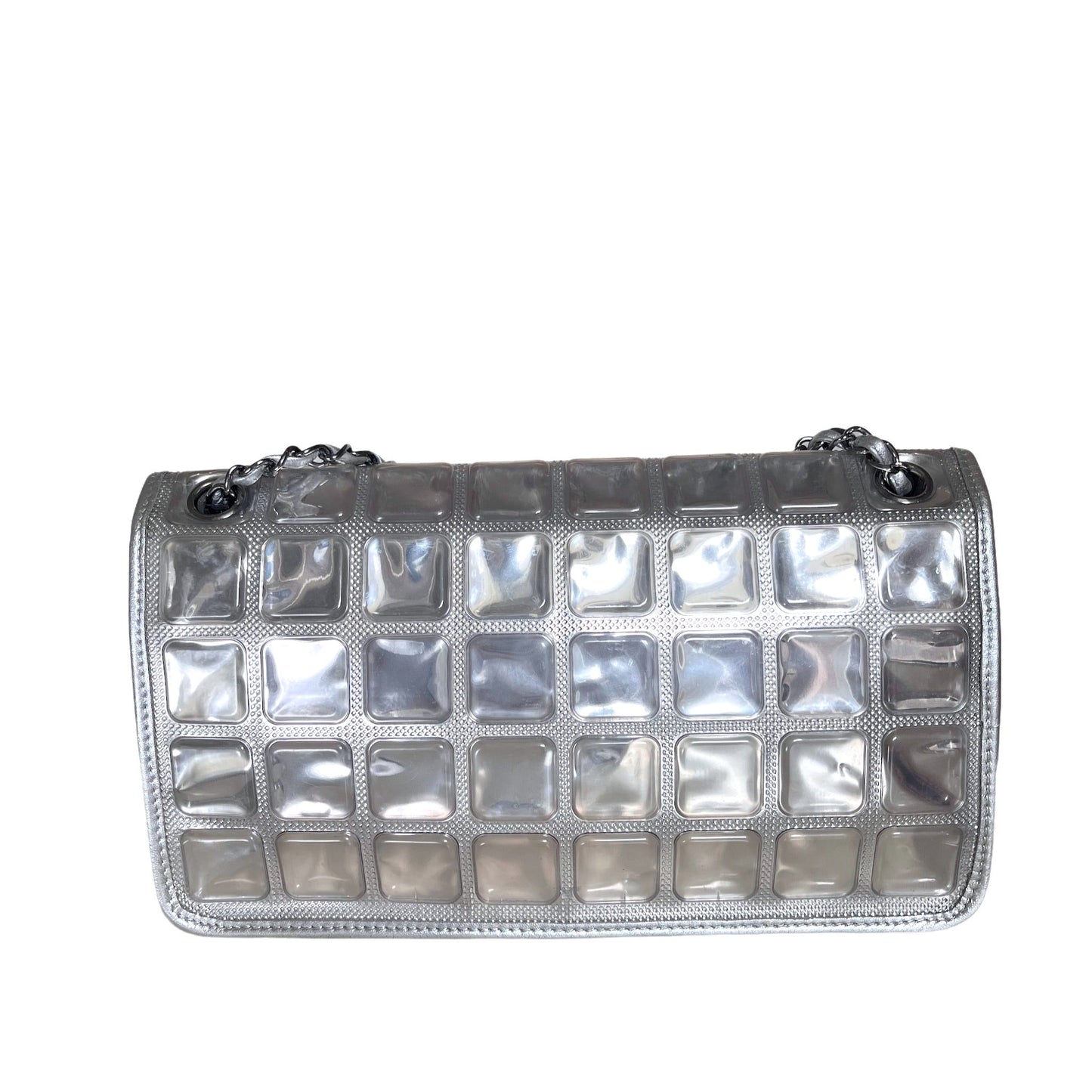 Chanel Ice Cube Chocolate Bar Classic Flap Metallic Silver PVC with Leather