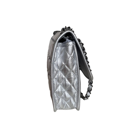Chanel Ice Cube Chocolate Bar Classic Flap Metallic Silver PVC with Leather