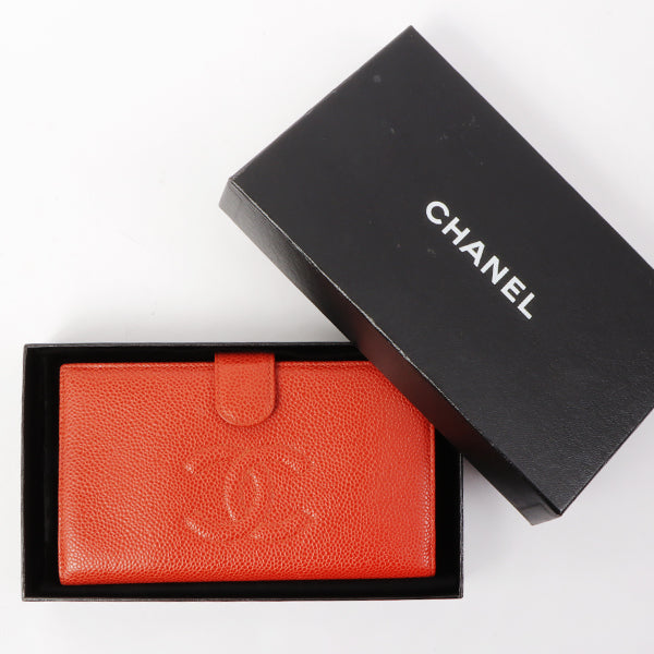 Chanel 2000 Made Caviar Skin Coco Mark Stitch Wallet Vermilion