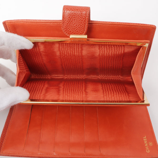 Chanel 2000 Made Caviar Skin Coco Mark Stitch Wallet Vermilion
