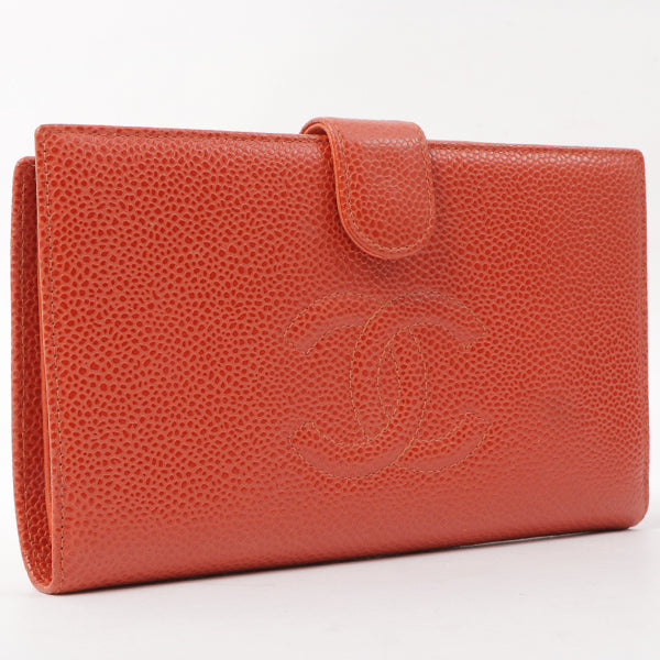 Chanel 2000 Made Caviar Skin Coco Mark Stitch Wallet Vermilion