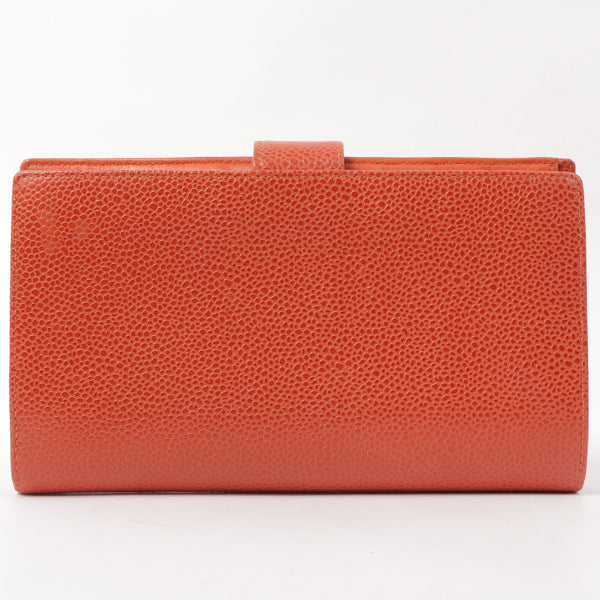 Chanel 2000 Made Caviar Skin Coco Mark Stitch Wallet Vermilion