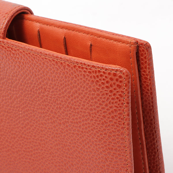 Chanel 2000 Made Caviar Skin Coco Mark Stitch Wallet Vermilion