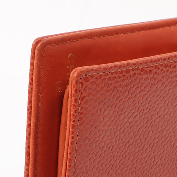 Chanel 2000 Made Caviar Skin Coco Mark Stitch Wallet Vermilion