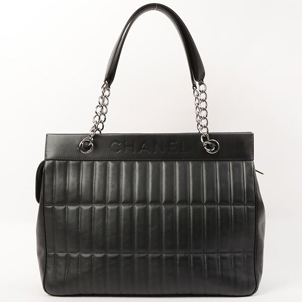 Chanel Around 2003 Made Logo Embossed Chain Tote Bag Black