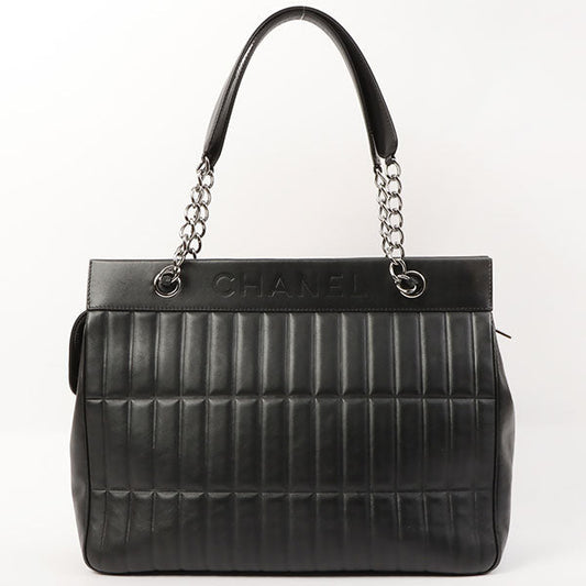 Chanel Around 2003 Made Logo Embossed Chain Tote Bag Black