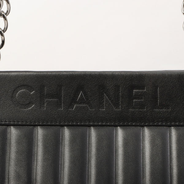 Chanel Around 2003 Made Logo Embossed Chain Tote Bag Black