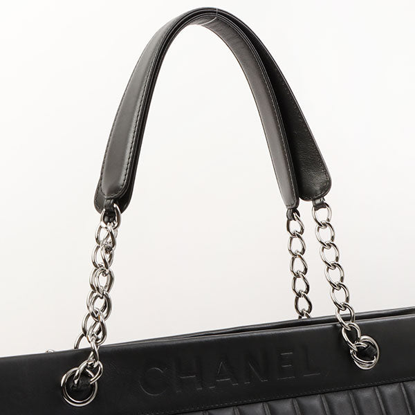 Chanel Around 2003 Made Logo Embossed Chain Tote Bag Black