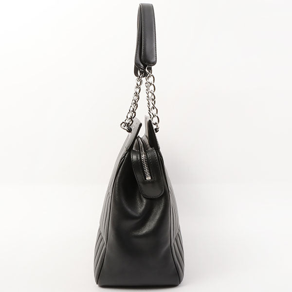 Chanel Around 2003 Made Logo Embossed Chain Tote Bag Black