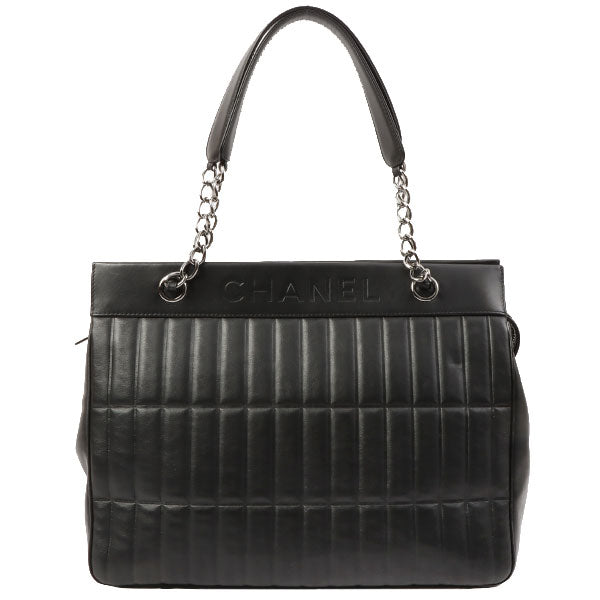 Chanel Around 2003 Made Logo Embossed Chain Tote Bag Black