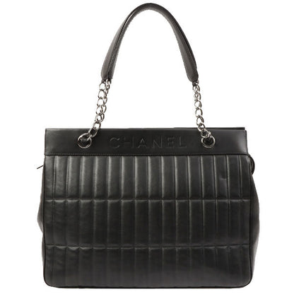 Chanel Around 2003 Made Logo Embossed Chain Tote Bag Black
